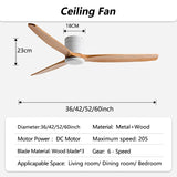 42/52/60inch Low Floor LED Ceiling Fan With 3 Colors Dimmable Light