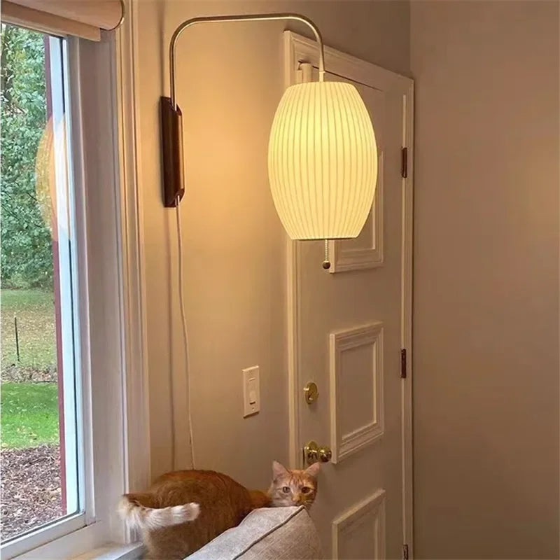 Wabi-Sabi Silk & Wood Wall Lamp – Japanese Style Sconce