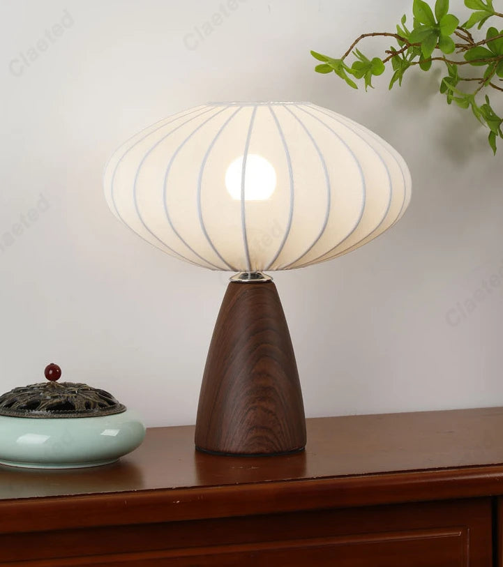 Modern Wood LED Table Lamp with Fabric Shade – Dimmable
