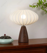 Modern Wood LED Table Lamp with Fabric Shade – Dimmable