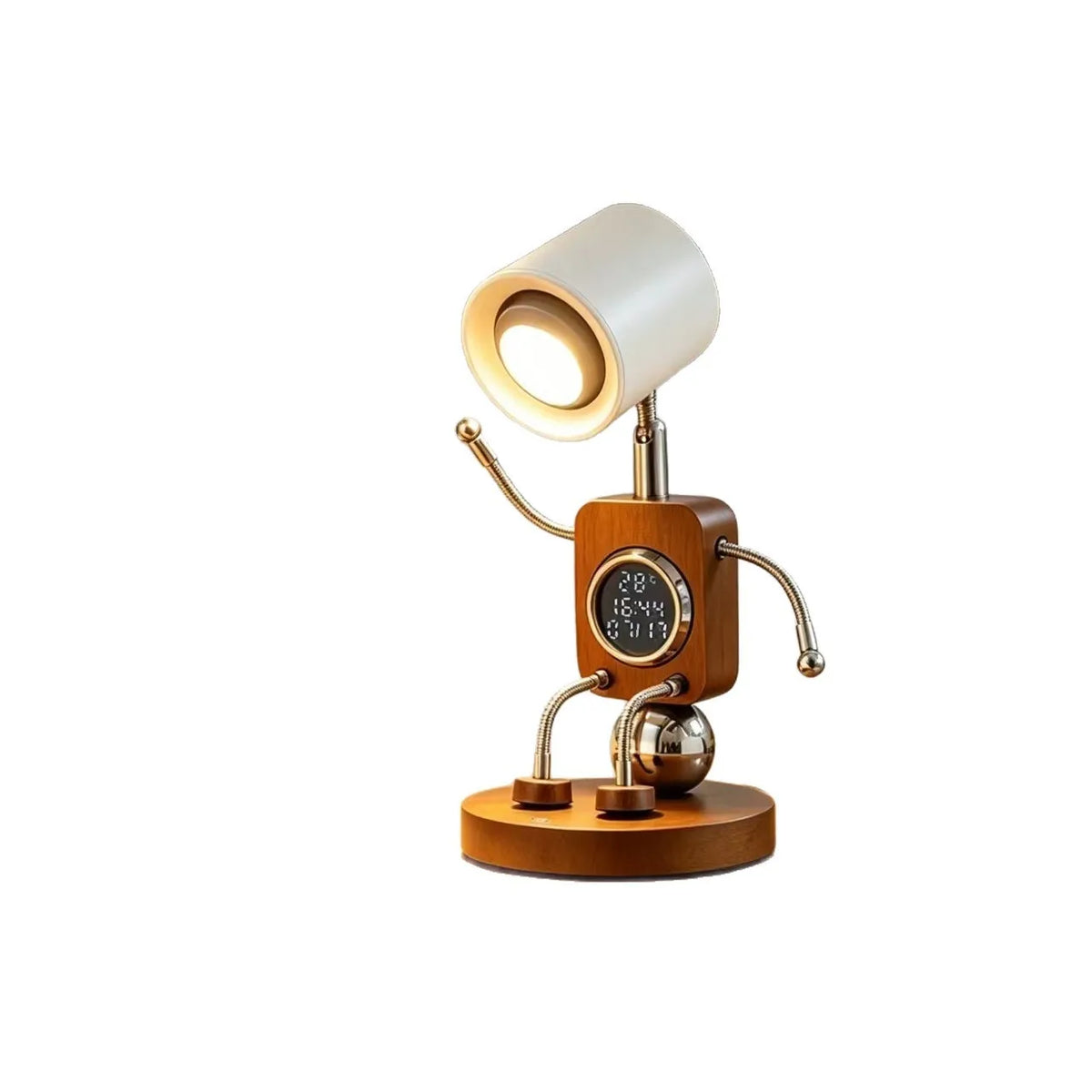 Wooden Robot Bedside Lamp - Adjustable Dimmable LED Night Light