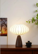 Modern Wood LED Table Lamp with Fabric Shade – Dimmable