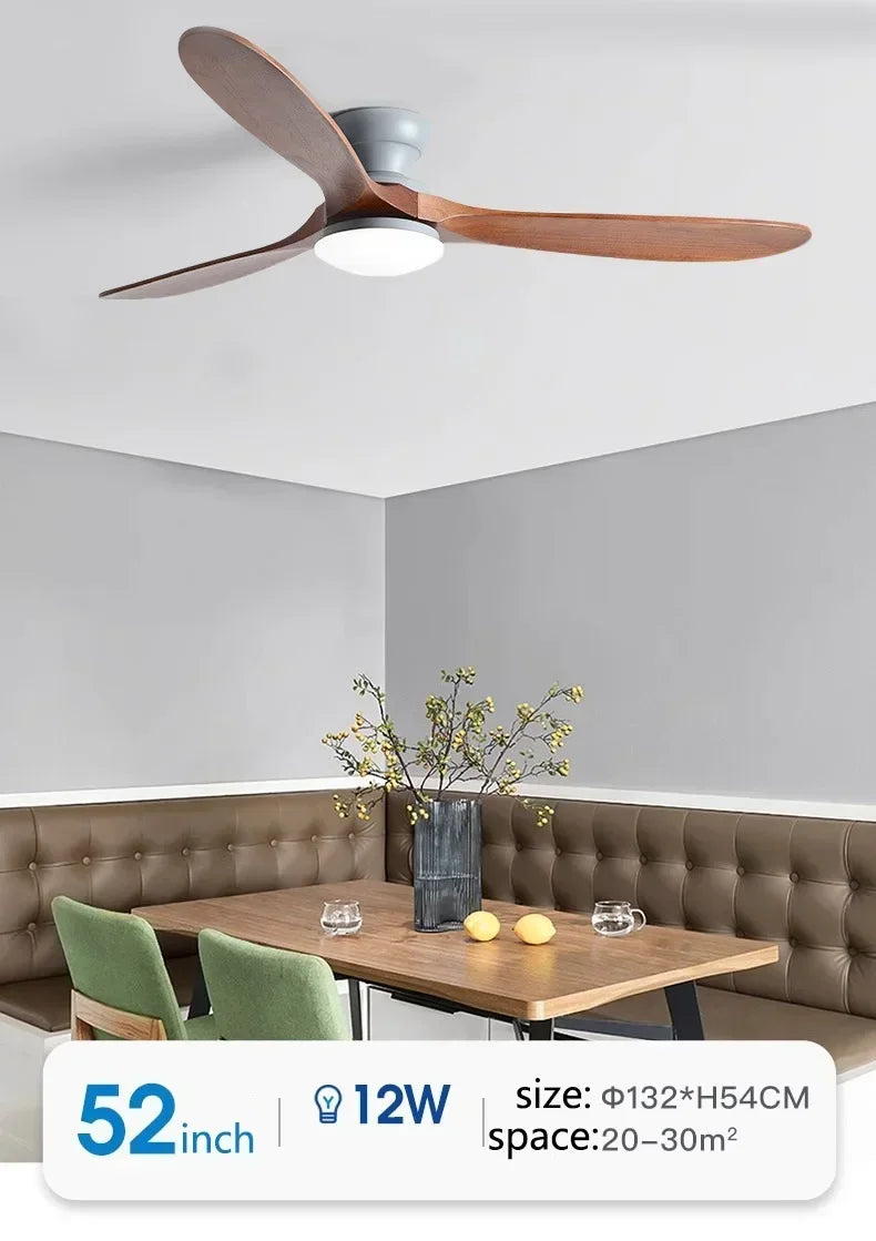 Low-Profile Wood Blade Ceiling Fan with LED Light &amp; Remote