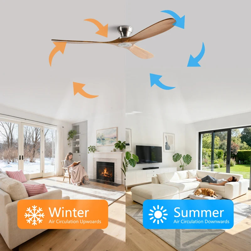 Low-Profile Wood Blade Ceiling Fan with LED Light &amp; Remote