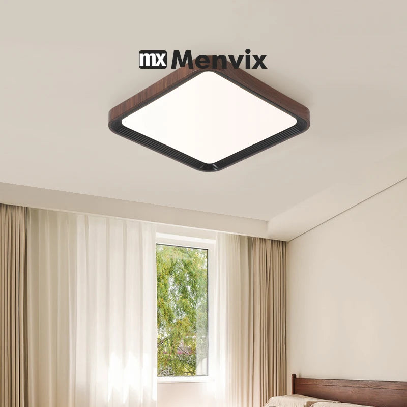 Modern Geometric Wood Grain LED Ceiling Lamp – Korean Style Flush Mount