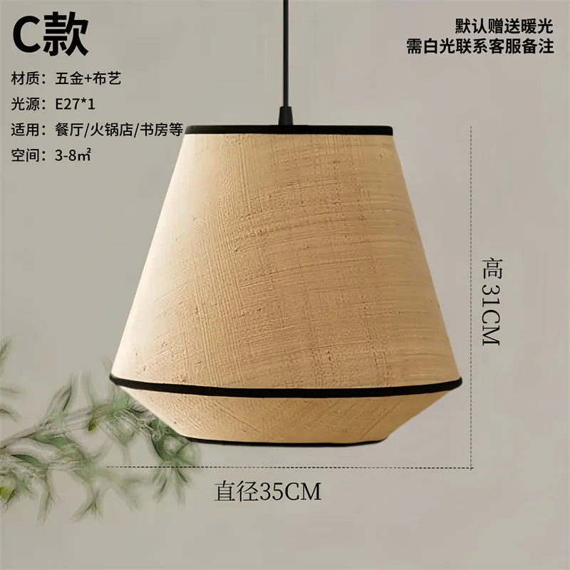 Wabi-Sabi Japanese Fabric Pendant Light - Bedroom & Restaurant