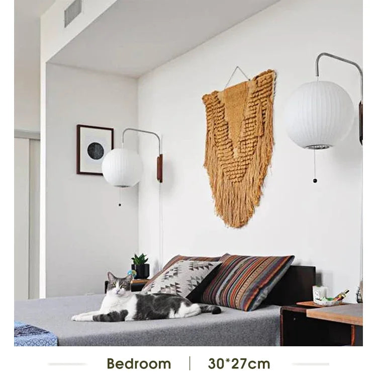 Wabi-Sabi Silk & Wood Wall Lamp – Japanese Style Sconce