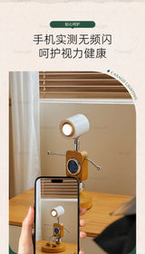 Wooden Robot Bedside Lamp - Adjustable Dimmable LED Night Light