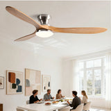 Low-Profile Wood Blade Ceiling Fan with LED Light &amp; Remote