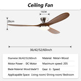 Low-Profile Wood Blade Ceiling Fan with LED Light &amp; Remote