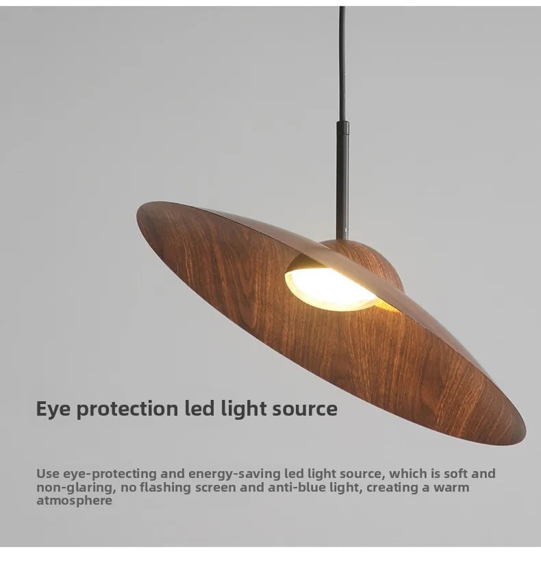 UFO Wood-Grain Dimmable LED Pendant Light