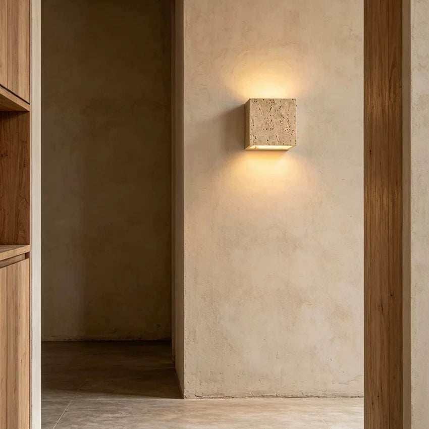 Yellow Travertine Stone Wall Sconce | Indoor & Outdoor Light