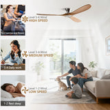 Low-Profile Wood Blade Ceiling Fan with LED Light &amp; Remote