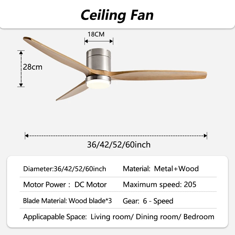 42/52/60inch Low Floor LED Ceiling Fan With 3 Colors Dimmable Light