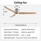 42/52/60inch Low Floor LED Ceiling Fan With 3 Colors Dimmable Light
