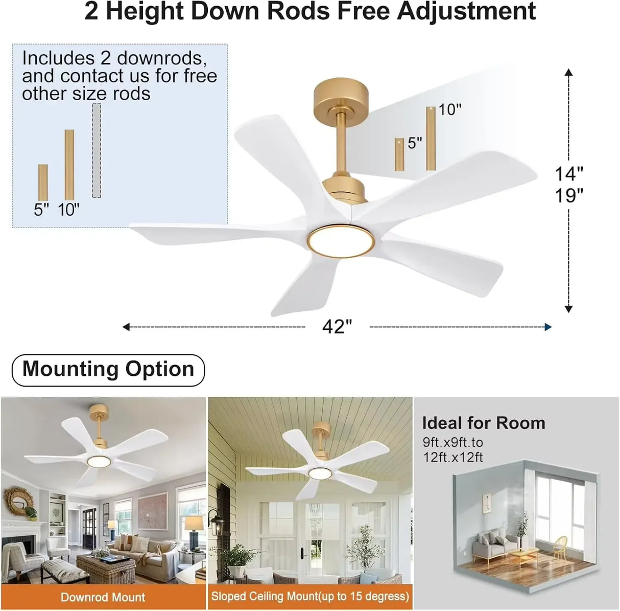 42/52/60 Inch Vintage Large Strong Wind  LED Ceiling Fan Light