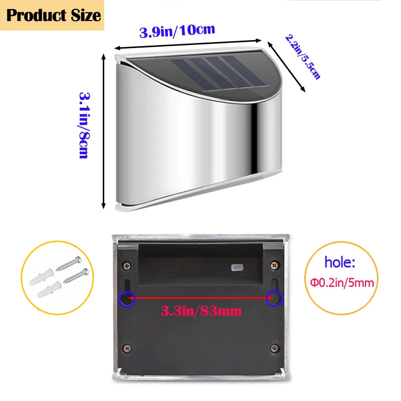 Stainless Steel Solar Wall Lights 2-Pack IP65 Waterproof Fence and Courtyard Light