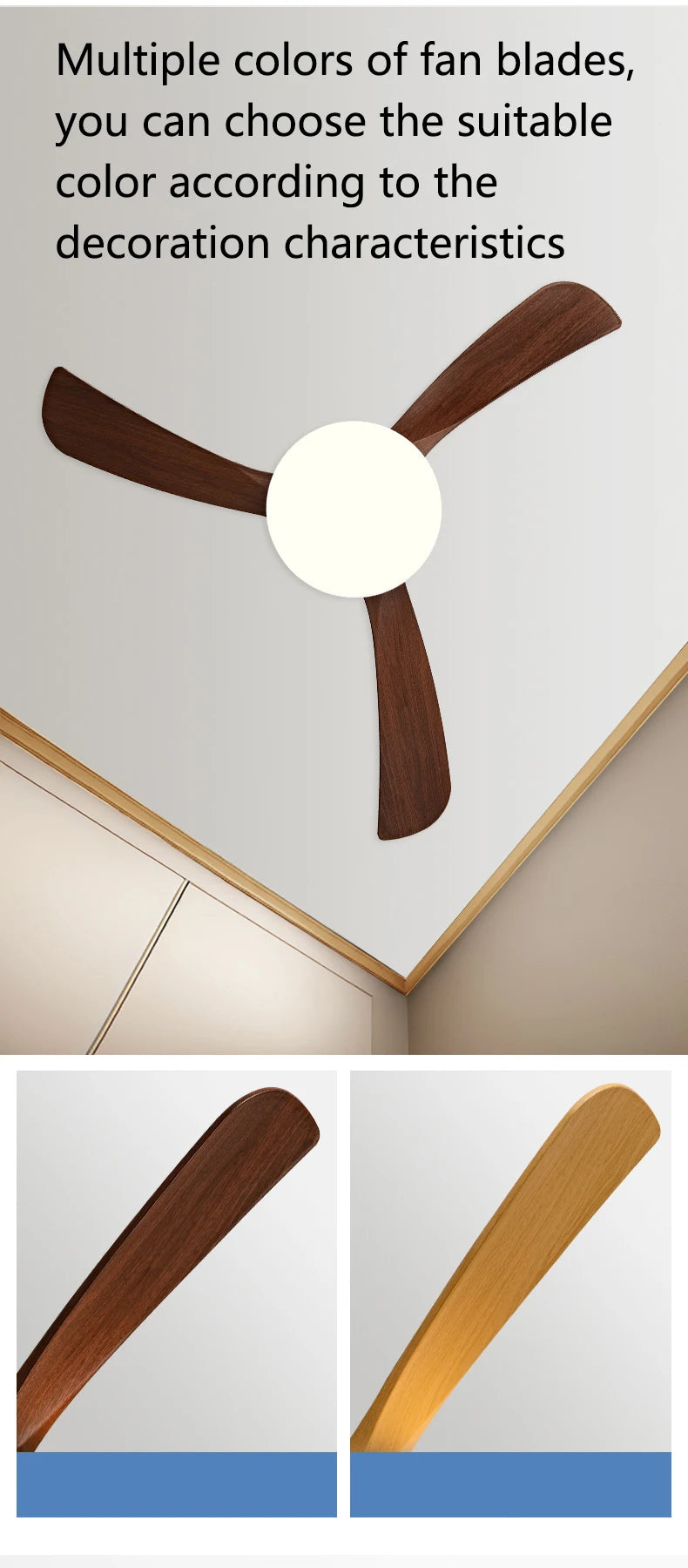 Modern DC Ceiling Fan with LED Light and Remote Control