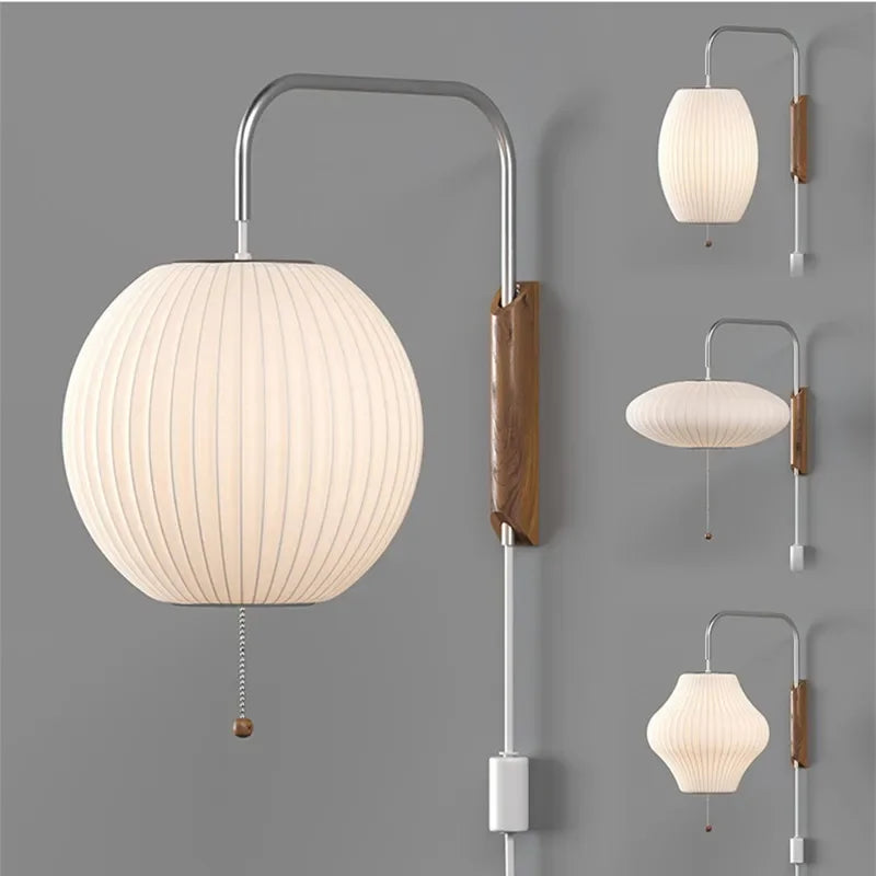 Wabi-Sabi Silk & Wood Wall Lamp – Japanese Style Sconce