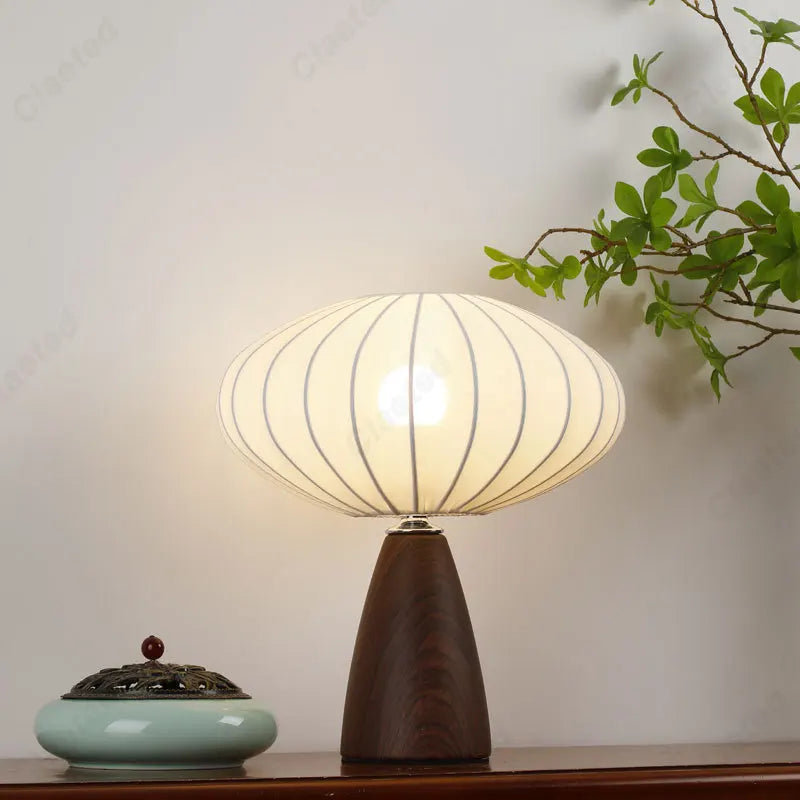 Modern Wood LED Table Lamp with Fabric Shade – Dimmable