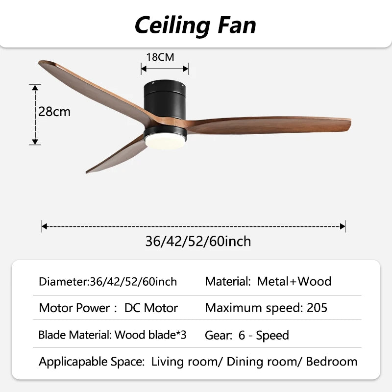 42/52/60inch Low Floor LED Ceiling Fan With 3 Colors Dimmable Light