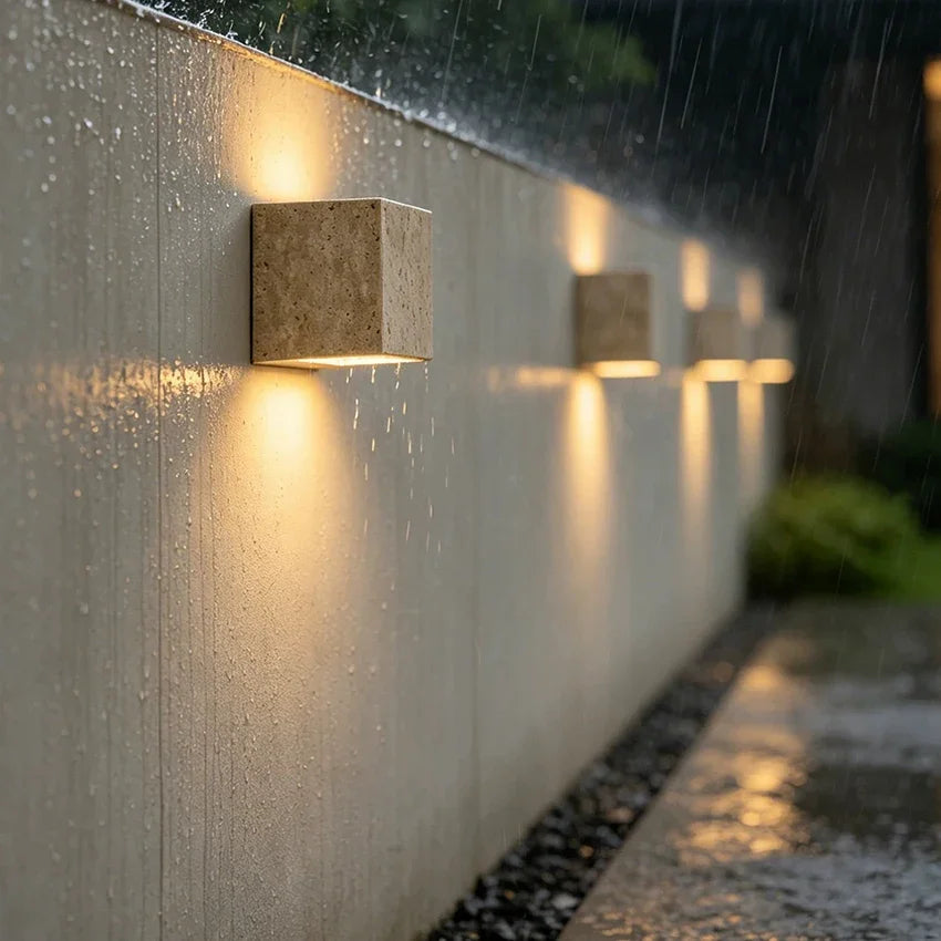 Yellow Travertine Stone Wall Sconce | Indoor & Outdoor Light