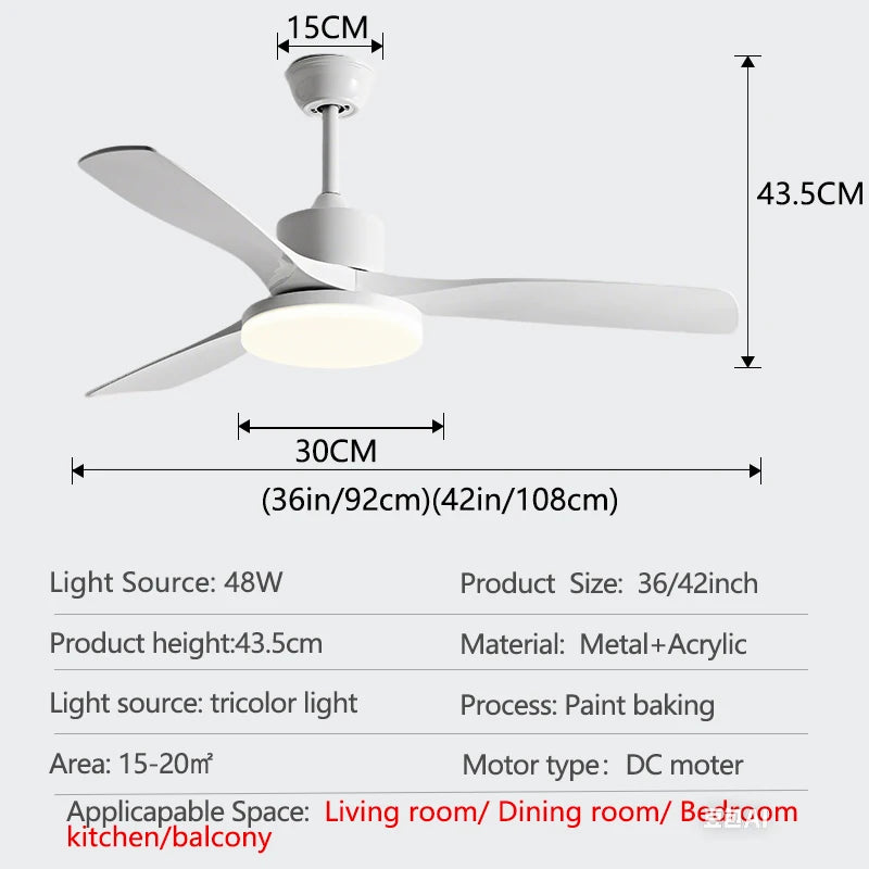 Modern DC Ceiling Fan with LED Light and Remote Control
