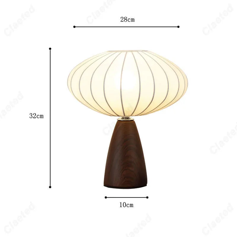 Modern Wood LED Table Lamp with Fabric Shade – Dimmable