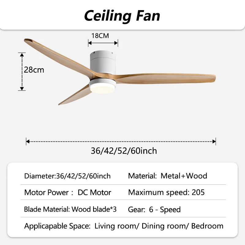 42/52/60inch Low Floor LED Ceiling Fan With 3 Colors Dimmable Light
