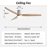42/52/60inch Low Floor LED Ceiling Fan With 3 Colors Dimmable Light