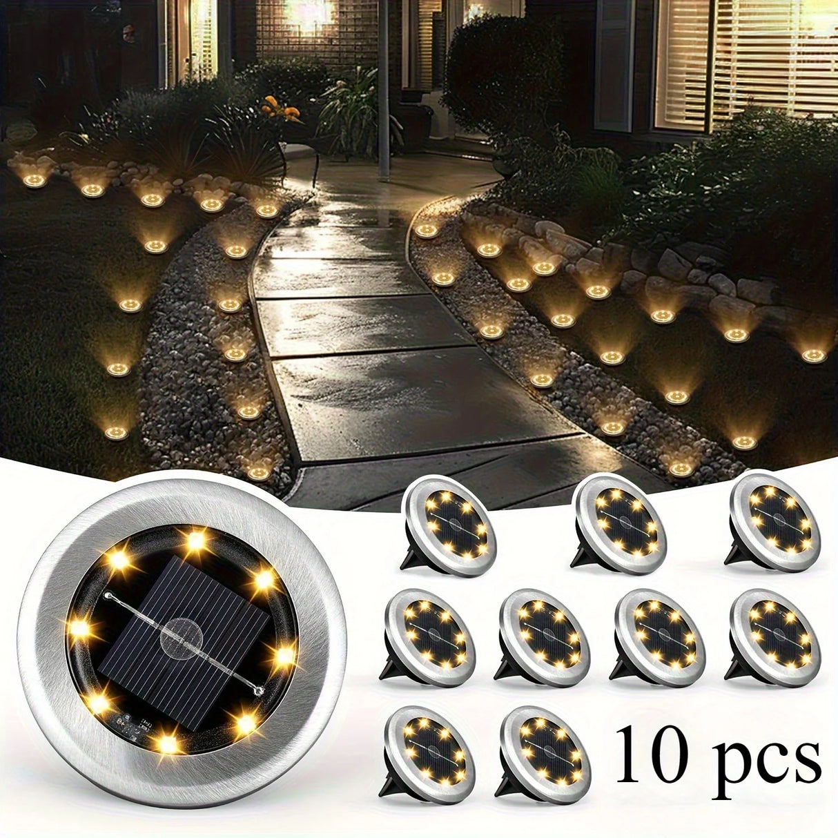 Solar In-Ground Disk Lights, 10-Pack Waterproof LED Landscape Lights
