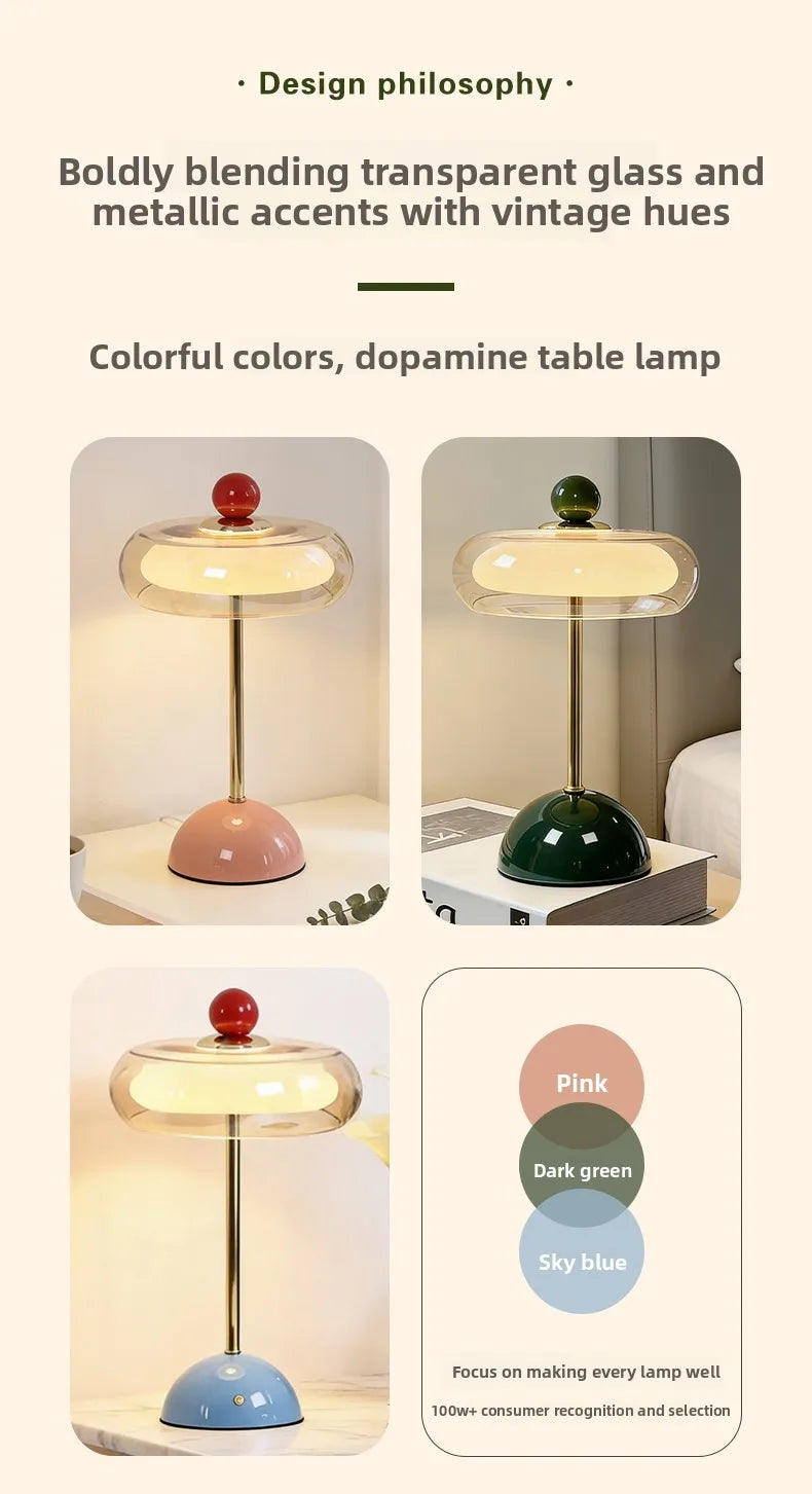 Retro Mushroom LED Table Lamp - Rechargeable Bedside Light