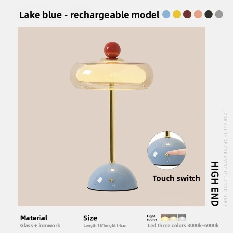 Retro Mushroom LED Table Lamp - Rechargeable Bedside Light