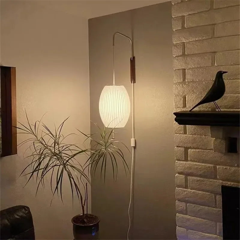 Wabi-Sabi Silk & Wood Wall Lamp – Japanese Style Sconce