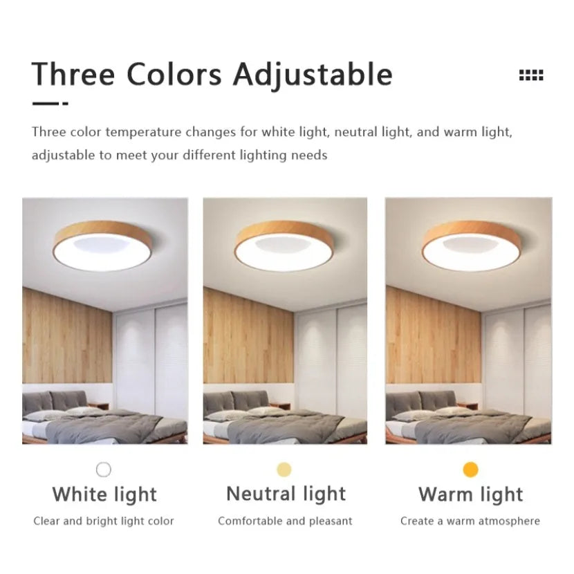 Nordic Wood Grain LED Ceiling Light – Dimmable Ultra-Thin Flush Mount