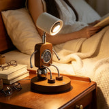 Wooden Robot Bedside Lamp - Adjustable Dimmable LED Night Light