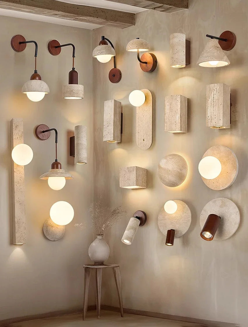 Yellow Travertine Stone Wall Sconce | Indoor & Outdoor Light