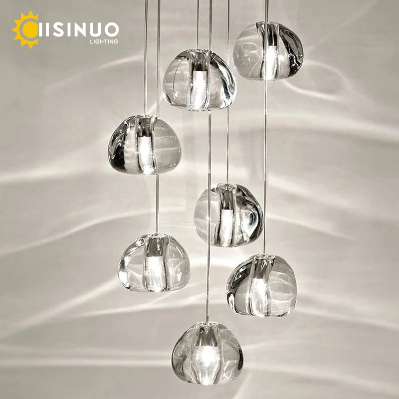 Crystal Ball Staircase Chandelier - Adjustable Cord Pendant Light Fixture