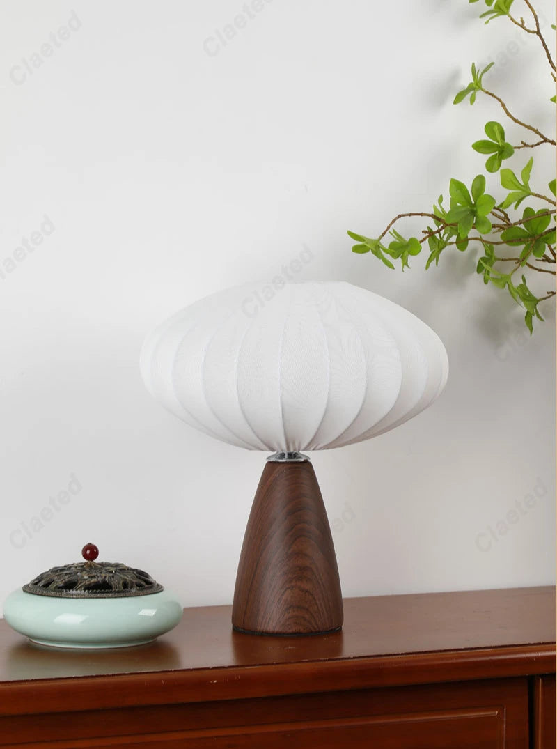 Modern Wood LED Table Lamp with Fabric Shade – Dimmable