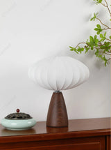 Modern Wood LED Table Lamp with Fabric Shade – Dimmable
