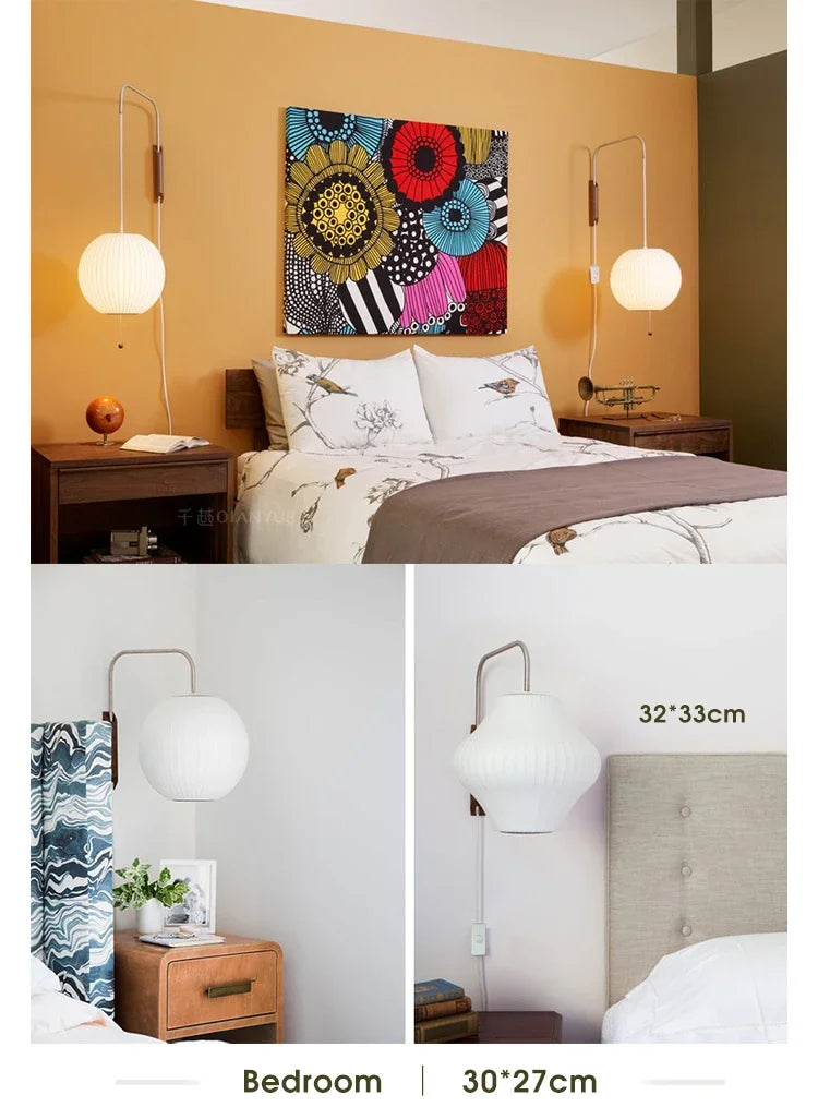 Wabi-Sabi Silk & Wood Wall Lamp – Japanese Style Sconce