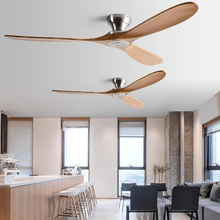 Low-Profile Wood Blade Ceiling Fan with LED Light &amp; Remote