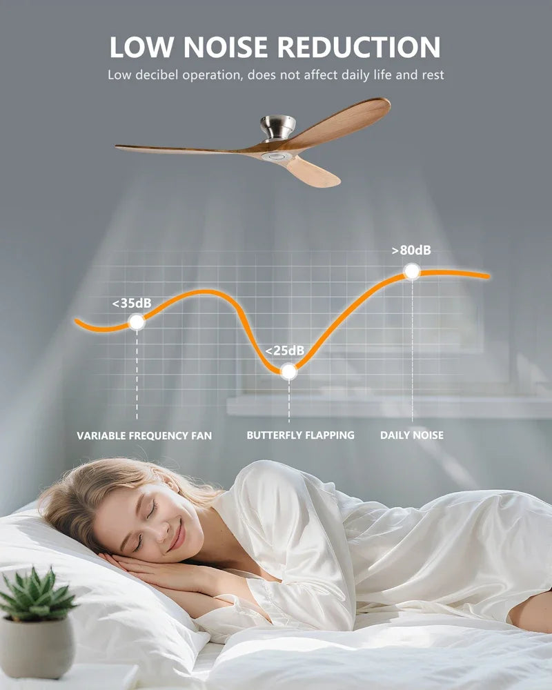 Low-Profile Wood Blade Ceiling Fan with LED Light &amp; Remote