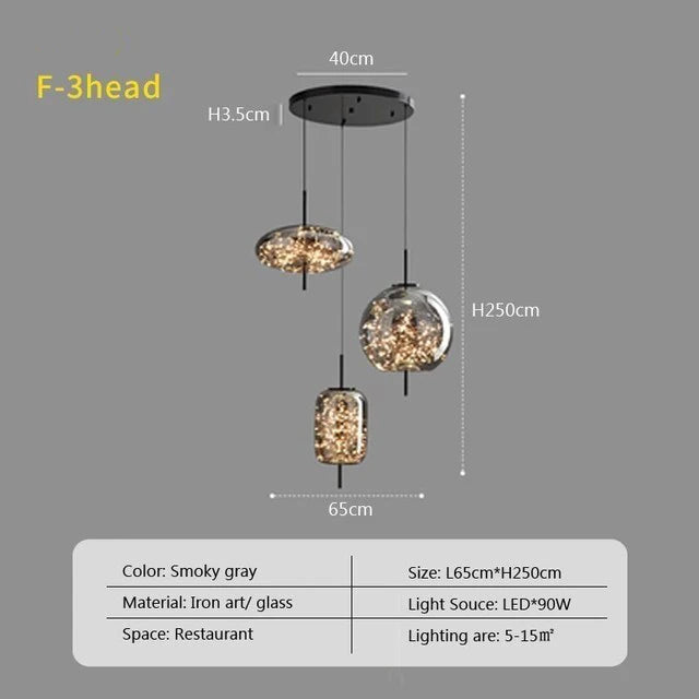 Modern Luxury Nordic Glass LED Pendant Light – Gold & Grey Chandelier for Dining Room