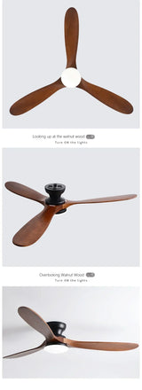 Low-Profile Wood Blade Ceiling Fan with LED Light &amp; Remote