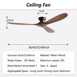 Low-Profile Wood Blade Ceiling Fan with LED Light &amp; Remote