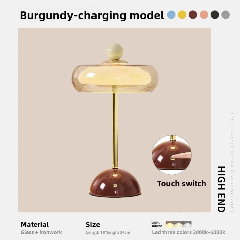 Retro Mushroom LED Table Lamp - Rechargeable Bedside Light