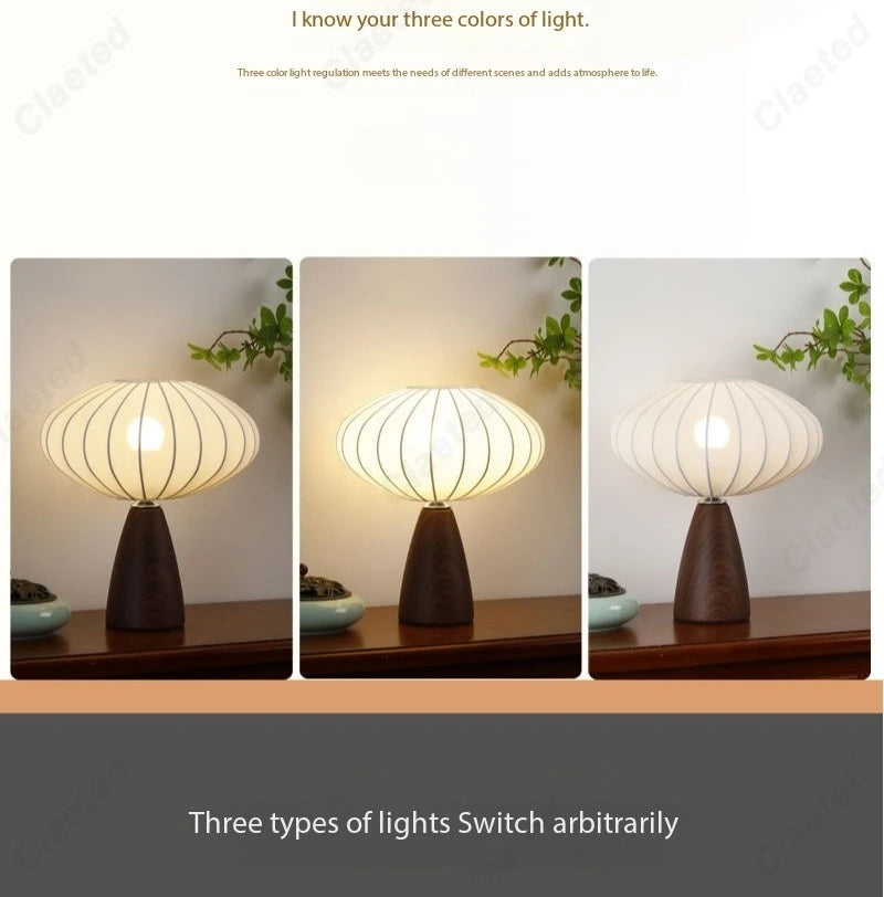 Modern Wood LED Table Lamp with Fabric Shade – Dimmable