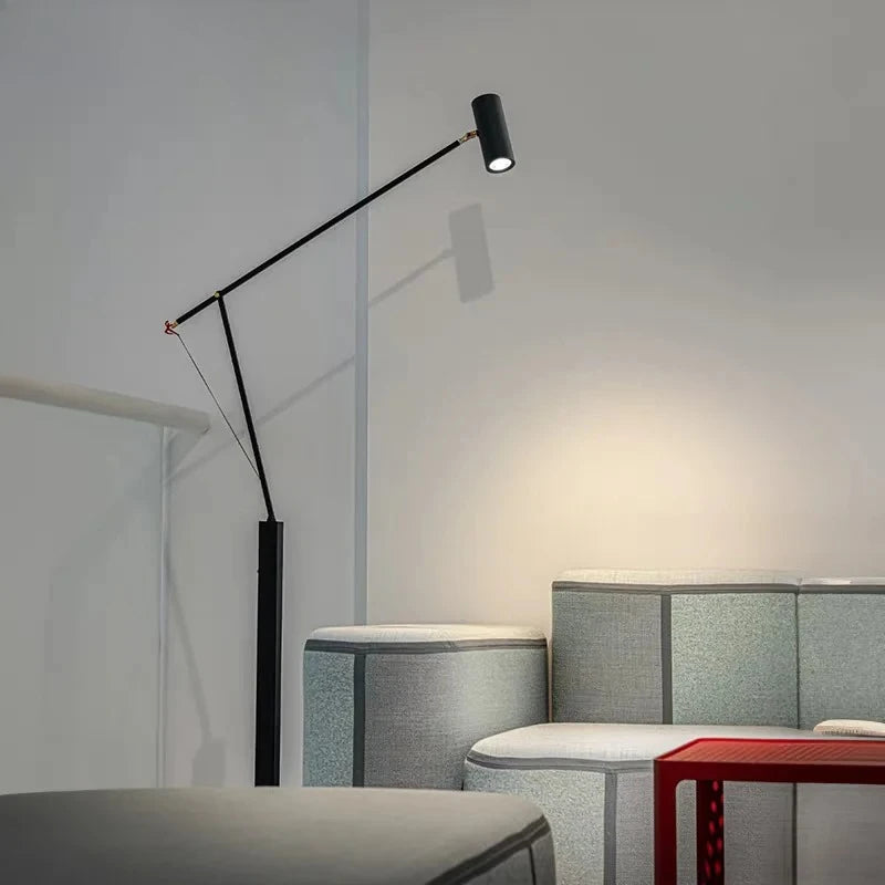 Art Deco Long-Arm LED Floor Lamp — Chrome Finish