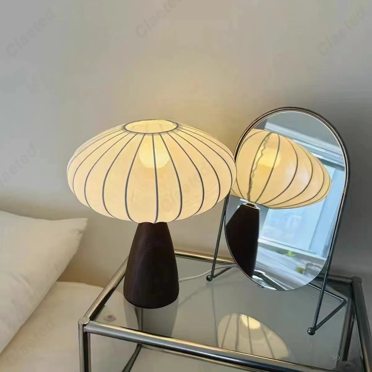 Modern Wood LED Table Lamp with Fabric Shade – Dimmable